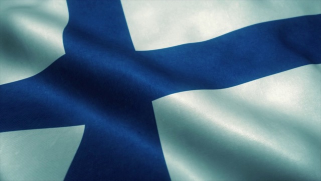 芬兰国旗在风中飘扬。芬兰国旗。标志芬兰无缝循环动画。4 k视频下载