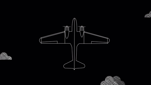 动画道格拉斯DC-3平面轮廓绘制和飞行视频下载