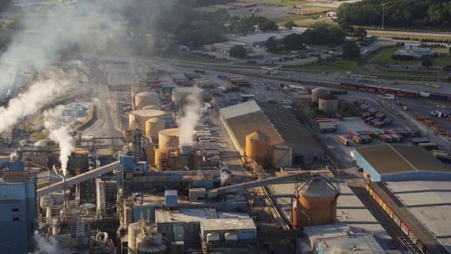南卡罗来纳查尔斯顿航拍v106号全景图:造纸厂、铁路视频下载