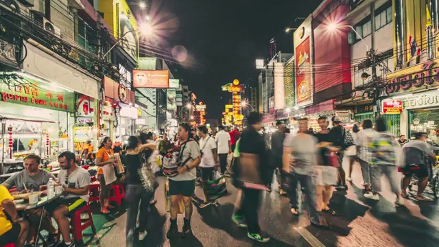 曼谷唐人街夜间的超延时，泰国视频素材