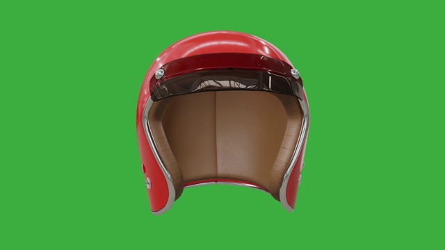 摩托车头盔，围绕其轴旋转色度键，生命安全配件，红色的塑料面罩和皮革内。逼真的3 d渲染。视频下载