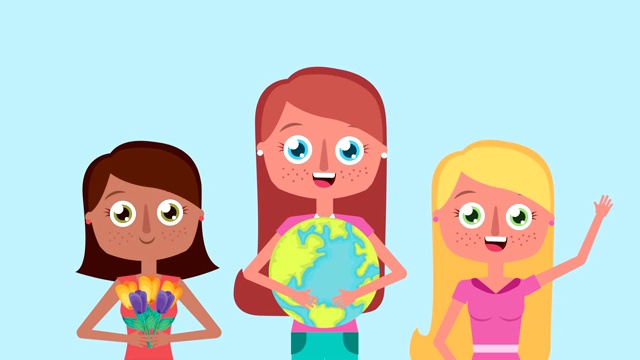 跨种族女孩提升世界星球动画视频素材