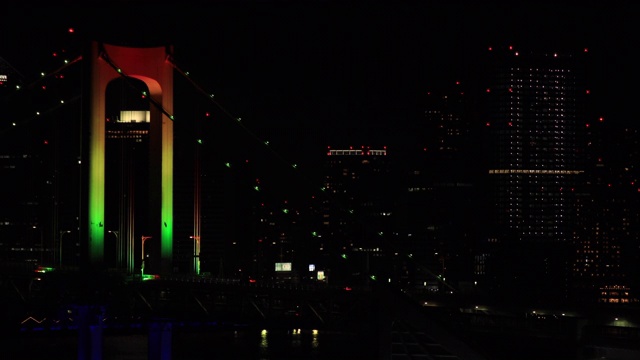 东京市内的一座夜虹桥，拍摄时间很长视频下载