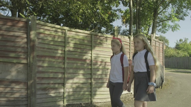 双胞胎女孩步行去学校视频下载