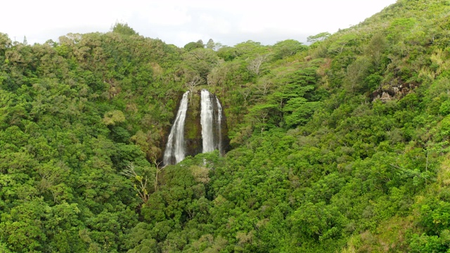 放大夏威夷瀑布的鸟瞰图，位于考艾岛最北端视频下载
