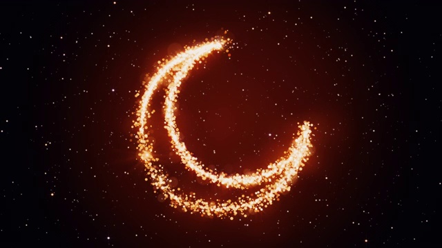 闪亮的黄金颗粒创造了一个新月形状的斋月喜庆标志视频素材