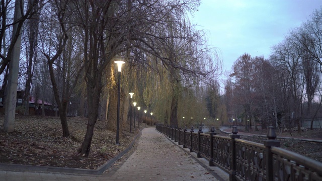辛菲罗波尔初秋的清晨，河堤上挂着灯笼。视频下载