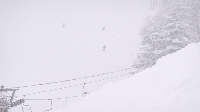 游客在滑雪场滑雪和单板滑雪。冬季运动和娱乐概念视频素材