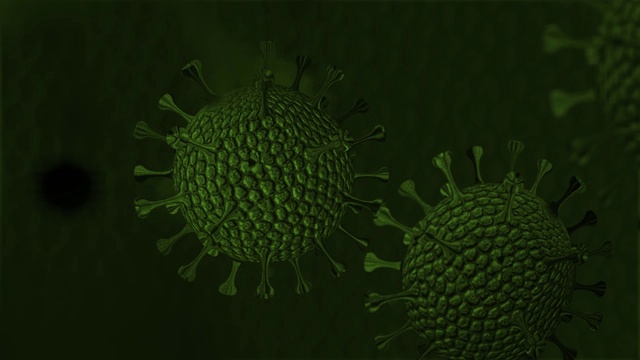 冠状病毒动画，感染因子，绿色分子细胞。病毒传播和大流行概念视频下载