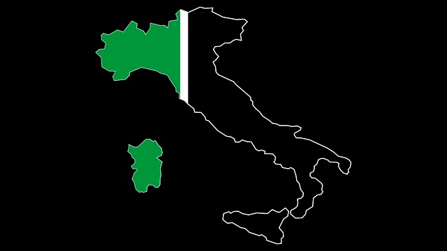 意大利的领土。意大利国旗。区域等高线画。黑色背景。4 k的视频视频素材