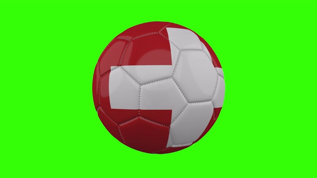 瑞士国旗在球上旋转透明的绿色阿尔法背景，循环视频素材