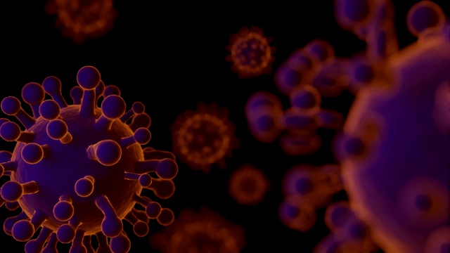 新型冠状病毒(COVID-19)医疗动画，黑色背景。视频素材