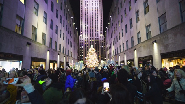 2020年1月2日，美国纽约曼哈顿中城，一群人在观看萨克斯第五大道圣诞灯光秀视频下载