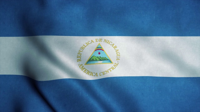 尼加拉瓜国旗在风中飘扬。尼加拉瓜国旗。尼加拉瓜标志无缝循环动画。4 k视频下载