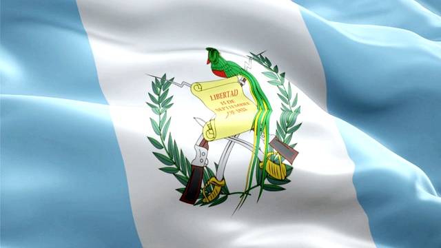 危地马拉旗运动循环视频在风中飘扬。现实‎危地马拉‎旗帜背景。危地马拉旗帜循环特写1080p全高清1920X1080镜头。危地马拉美国国家旗帜的录像胶片，为电影，新闻视频下载