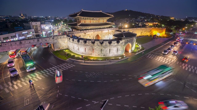 韩国首尔水原华城城堡长安门水原城交通视频下载