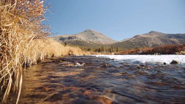 约塞米蒂连绵的溪水和高耸的山脉风景视频素材