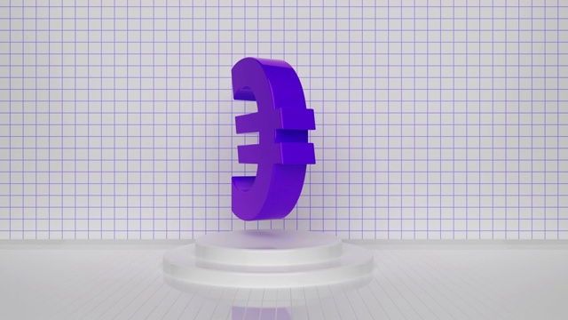 循环旋转欧元符号在格子背景视频下载