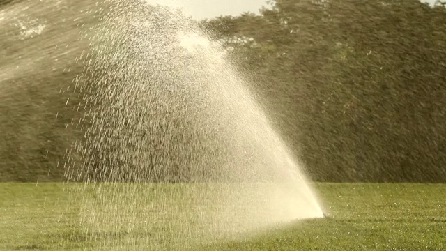 水洒水草坪花园灌溉在慢动作视频素材
