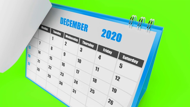 蓝页日历2020年在绿色背景视频下载