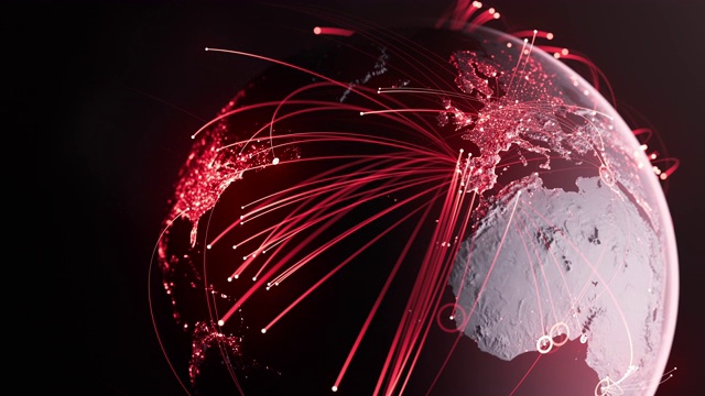 全球连接线-红色版本-数据交换，数字通信，流行病，计算机病毒视频素材