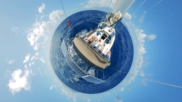 海上漂浮船只的360度全景图视频下载
