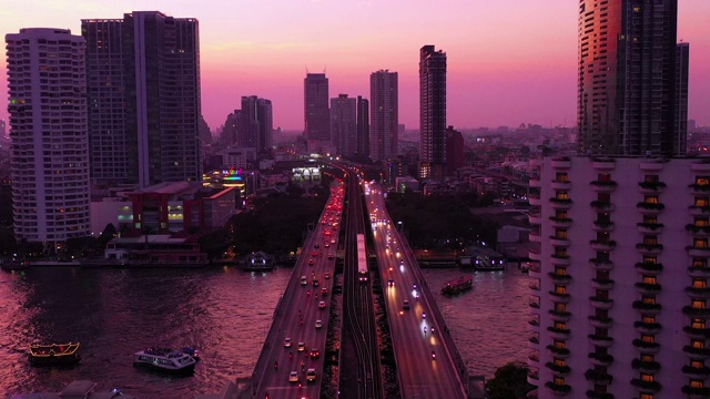 航拍视角,曼谷,日落,中间部分视频素材