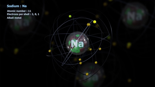 具有11个电子的钠原子与其他原子在无限轨道上旋转视频下载