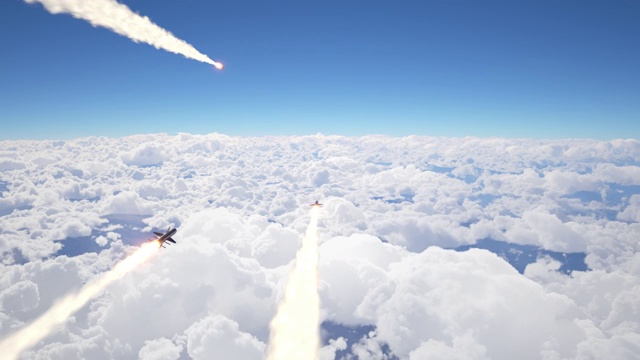 巡航导弹在云层上空飞行视频素材