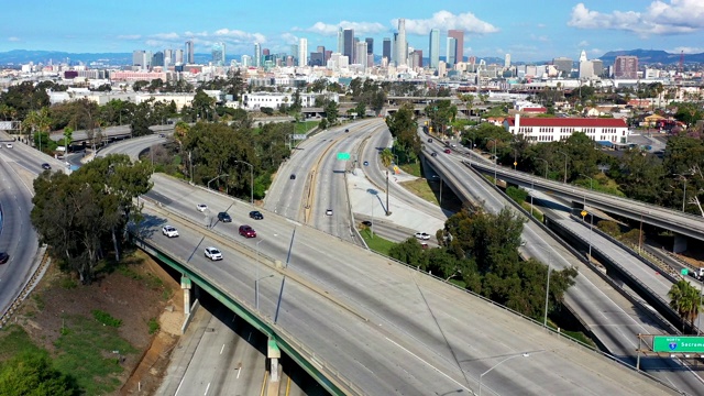 新冠肺炎大流行期间，洛杉矶高速公路空空如也视频下载