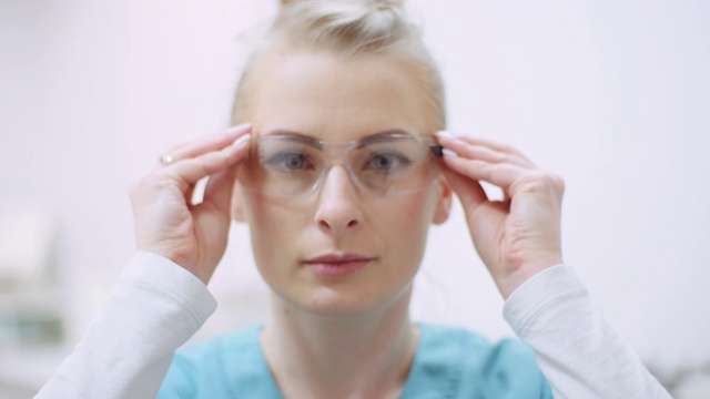 美丽的肖像女医生戴眼镜在医疗保健诊所视频素材