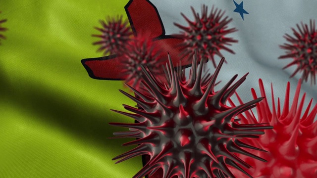 在飘扬的努勒维特旗帜上传播冠状病毒疾病视频下载