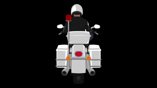 警察巡逻摩托车与警察和闪烁的红色警灯后视图循环动画视频下载