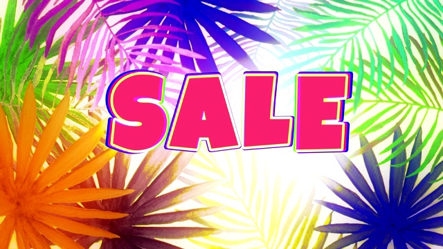 销售字的背景与手绘水彩热带棕榈叶。无缝循环4K视频。视频素材