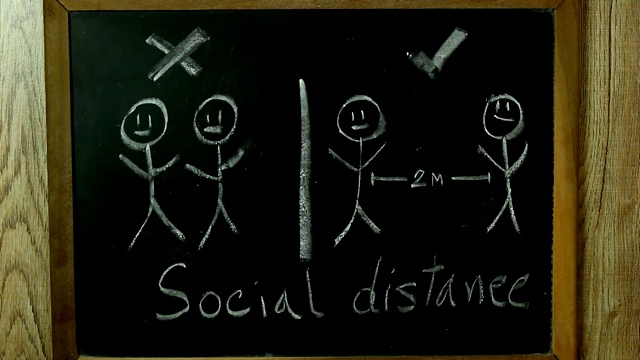 在黑板上写社交距离的人视频下载