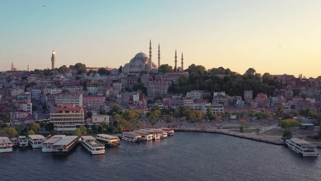 日落无人机视频Süleymaniye清真寺视频素材