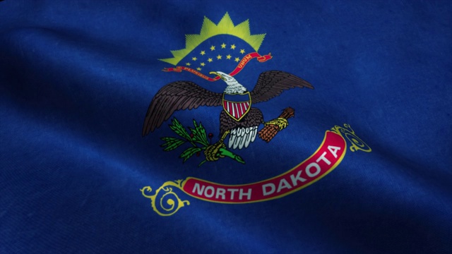 北达科他州的国旗在风中飘扬。美国北达科他州国旗。标志北达科他州无缝循环动画。4 k视频下载