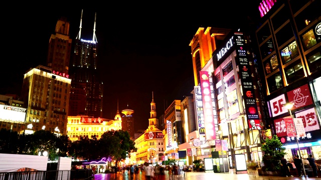 2019年9月11日，美丽的上海夜景。4k时间推移视频拍摄在上海南京路商业街。视频下载