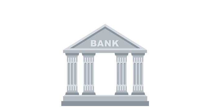 银行大楼平面图标。金融机构建设的经典观点视频下载