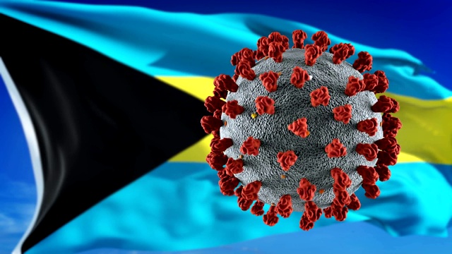 爆发致命冠状病毒covid-19疫情的巴哈马国旗。Loopable视频下载