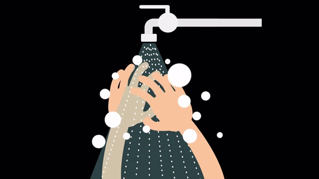 动画以清水洗手保护冠状病毒、Covid-19或2019-nCov，为大流行和病毒预防概念视频素材