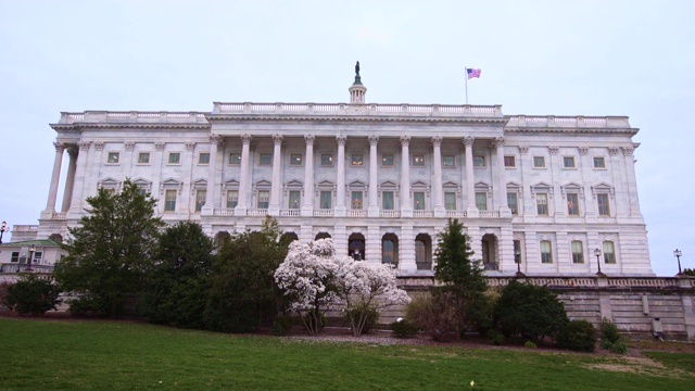 华盛顿特区，美国国会大厦，参议院北立面，美国国旗视频素材