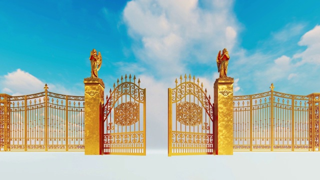 金色的天堂之门在蔚蓝多云的天空下打开视频素材