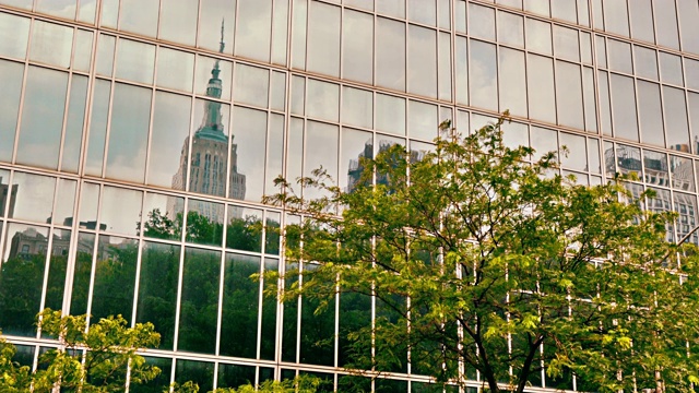 反射帝国大厦在办公大楼视频素材