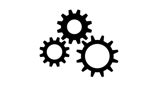 简单的无缝循环动画三个旋转的黑色齿轮，在白色的背景。视频下载
