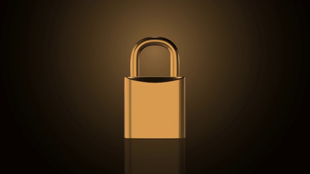3d金色挂锁，象征安全防护理念。视频下载