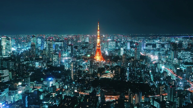 日本东京市中心夜间航拍视频下载