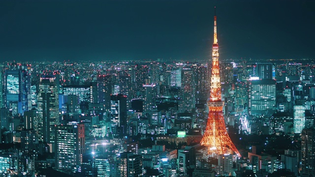 日本东京市中心夜间航拍视频下载