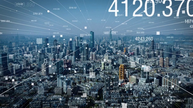 智能连接城市天际线。未来网络概念，城市科技。视频素材