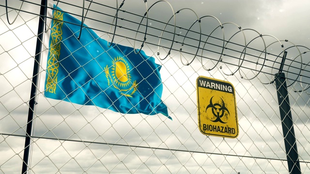哈萨克斯坦国旗上有生物危害检疫警告标志。Loopable。视频素材